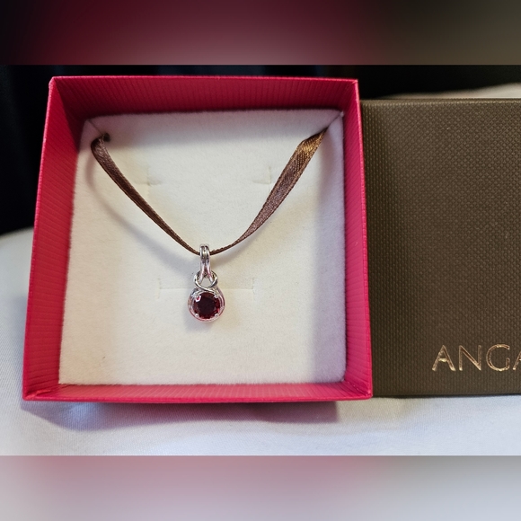 ANGARA Round Garnet Solitaire Infinity Knot Pendant in Sterling Silver, New✨️